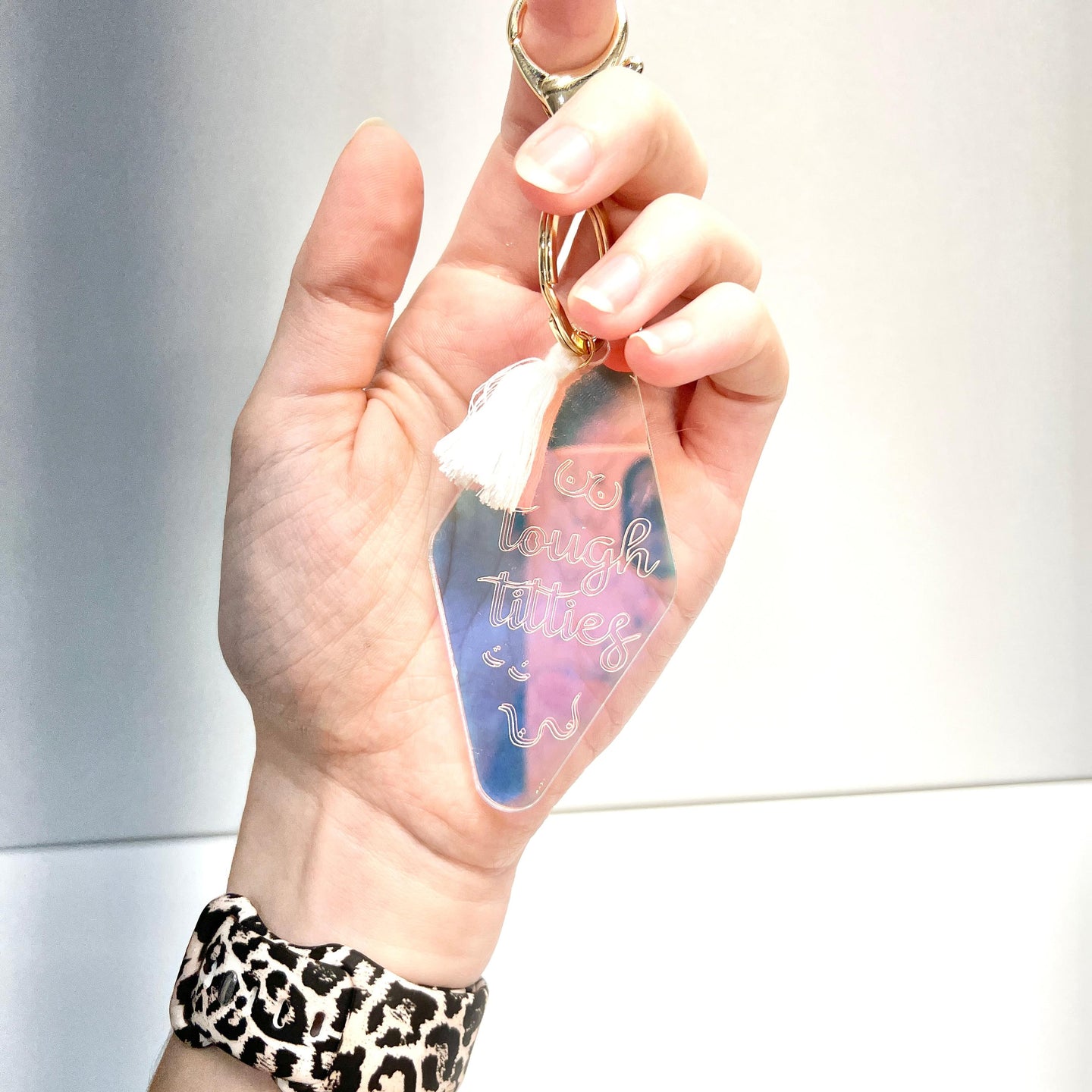 WHOOPSIE "Tough Titties" Engraved Holographic Keychain